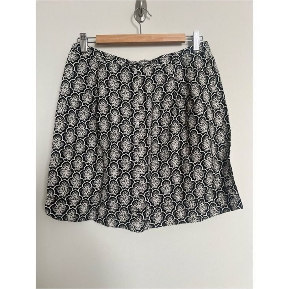 LOFT Linen Blend Black White Printed A Line Mini Skirt Size 6 Classic Chic - Picture 2 of 6